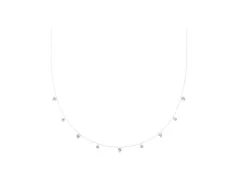 Heart and Round Diamond Station Necklace Set in Silver with Alternating Stones