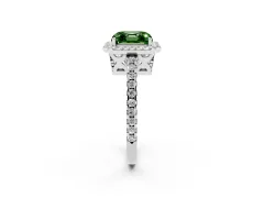 Fancy Green Asscher Cut Diamond Halo Ring Set in White gold with Pavé Shoulders and Halo-Framed Center