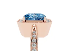 Fancy Blue Radiant Cut Diamond Halo Engagement Ring Set in Rose gold with Accent Split Shank Band