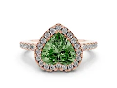 Fancy Green Heart Cut Diamond Pavé Halo Ring Set in Rose gold with Prong Setting