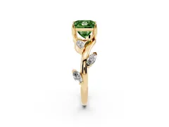 Fancy Green Princess Cut Diamond Solitaire Ring Set in Yellow gold with Twisted Marquise Accent Band