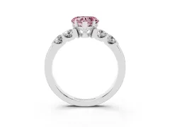 Fancy Pink Heart Cut Diamond Five-Stone Prong Set Engagement Ring Set in White gold with Channel Band