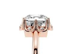 Asscher Cut Diamond Round Cluster Halo Ring Set in Rose gold with Solitaire Band and Prong Setting