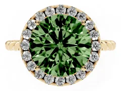 Fancy Green Round Cut Diamond Halo Ring Set in Yellow gold with Plain Twisted Band
