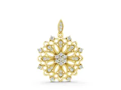 Round Diamond Cluster Pendant Set in Yellow gold with Milgrain Floral Frame