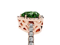 Fancy Green Heart Cut Diamond Halo Ring Set in Rose gold with Pavé Shoulders and Halo-Framed Center