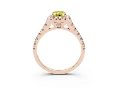 Fancy Yellow Emerald Cut Diamond Halo Engagement Ring Set in Rose gold with Pavé Band and Prong-Set Center