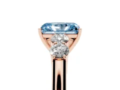 Fancy Blue Radiant Cut Diamond Five-Stone Prong Set Band Ring Set in Rose gold with Polished Band