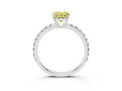Fancy Yellow Oval Cut Diamond Pavé Solitaire Engagement Ring Set in Platinum with Prong Setting