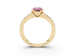 Fancy Pink Radiant Cut Diamond Wide Channel Set Band Ring Set in Yellow gold with Bezel Setting