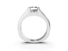 Fancy Black Radiant Cut Diamond Bezel Solitaire Ring Set in White gold with Wide Band
