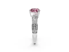 Fancy Pink Heart Cut Diamond Solitaire Ring Set in Silver with Multi-Row Round Pavé Band and Prong Setting
