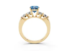 Fancy Blue Cushion Cut Diamond Five-Stone Prong Set Ring Set in Yellow gold with Classic Band