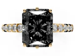 Fancy Black Radiant Cut Diamond Solitaire Engagement Ring Set in Yellow gold with Pavé Band and Prong Setting