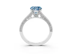 Fancy Blue Heart Cut Diamond Solitaire Ring Set in White gold with Milgrain-Edged Pavé Band and Prong Setting