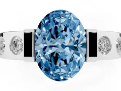 Fancy Blue Oval Cut Diamond Channel-Set Band Ring Set in Silver with Bezel Prong Setting