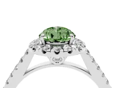Fancy Green Pear Cut Diamond Pavé Halo Engagement Ring Set in Platinum with Pavé Band and Prong Setting