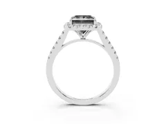 Fancy Black Princess Cut Diamond Halo Pavé Engagement Ring Set in White gold with Prong Setting