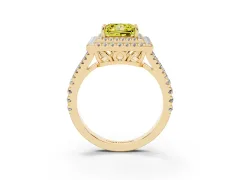 Fancy Yellow Princess Cut Diamond Double Halo Ring Set in Yellow gold with Pavé Band