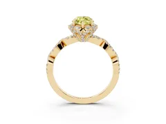 Fancy Yellow Marquise Cut Diamond Halo Twist Band Solitaire Ring Set in Yellow gold with Prong-Set Center Stone