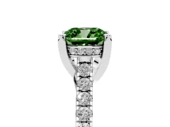 Fancy Green Cushion Cut Diamond Solitaire Ring Set in Silver with Brilliant Pavé Band and Prong Setting