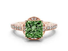 Fancy Green Princess Cut Diamond Halo Ring Set in Rose gold with Channel Set Band and Prong Setting