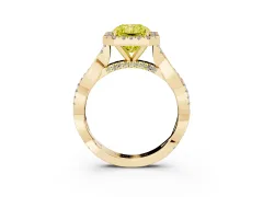 Fancy Yellow Radiant Cut Diamond Halo Twist Band Solitaire Ring Set in Yellow gold with Prong Setting
