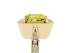 Fancy Yellow Radiant Cut Diamond Halo Engagement Ring Set in Yellow gold with Accent Split Shank Band