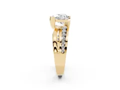 Heart Cut Diamond Solitaire Ring Set in Yellow gold with Channel Set Split Shank and Tension Prongs