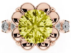 Fancy Yellow Round Cut Diamond Floral Halo Ring Set in Rose gold with Shared Prong Band