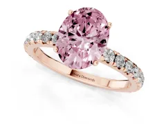 Fancy Pink Oval Cut Diamond Pavé Solitaire Engagement Ring Set in Rose gold with Prong Setting