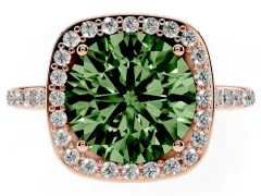 Fancy Green Round Cut Diamond Halo Engagement Ring Set in Rose gold with Round Pavé Shoulders and Heart Gallery