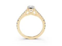 Emerald Cut Diamond Split Shank Pavé Engagement Ring Set in Yellow gold with Prong-Held Center Stone