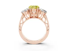 Fancy Yellow Heart Cut Diamond Three-Stone Ring Set in Rose gold with Textured Band