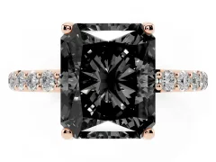 Fancy Black Radiant Cut Diamond Solitaire Engagement Ring Set in Rose gold with Round Pavé Band and Prong Setting