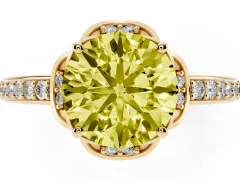 Fancy Yellow Round Cut Diamond Halo Ring Set in Yellow gold with Channel Set Band and Prong Setting