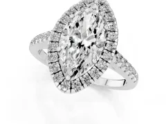 Marquise Cut Diamond Halo Pavé Engagement Ring Set in Silver with Prong Setting