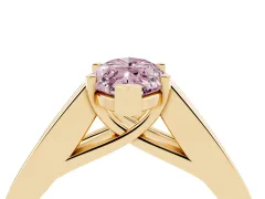 Fancy Pink Marquise Cut Diamond Solitaire Ring Set in Yellow gold with Channel-Set Accent Stones and Prong Setting