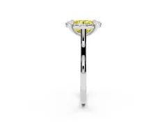 Fancy Yellow Round Cut Diamond Cluster Halo Solitaire Ring Set in White gold with Prong Setting