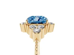 Fancy Blue Cushion Cut Diamond Cluster Ring Set in Yellow gold with Beaded Band