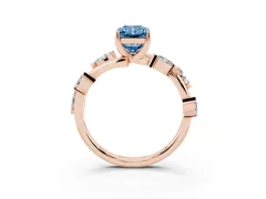 Fancy Blue Radiant Cut Diamond Solitaire Ring Set in Rose gold with Twisted Marquise Accent Band