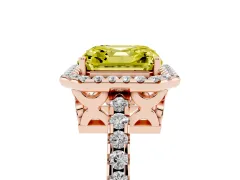 Fancy Yellow Asscher Cut Diamond Halo Ring Set in Rose gold with Pavé Shoulders and Halo-Framed Center