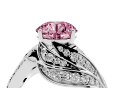 Fancy Pink Round Cut Diamond Solitaire Ring Set in Platinum with Layered Twist Pavé Band
