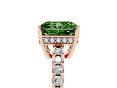 Fancy Green Radiant Cut Diamond Solitaire Engagement Ring Set in Rose gold with Pavé Band and Prong Setting