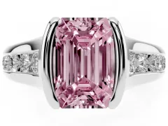 Fancy Pink Emerald Cut Diamond Bezel-Set Solitaire Ring Set in Silver with Channel-Set Band
