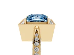 Fancy Blue Princess Cut Diamond Halo Engagement Ring Set in Yellow gold with Accent Split Shank Band