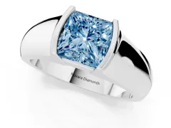 Fancy Blue Princess Cut Diamond Bezel Solitaire Ring Set in White gold with Wide Band