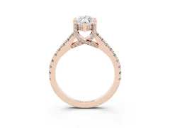 Marquise Cut Diamond Solitaire Ring Set in Rose gold with Brilliant Pavé Band and Prong Setting