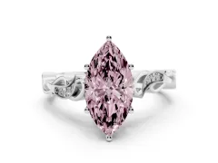 Fancy Pink Marquise Cut Diamond Vine Band Solitaire Ring Set in Platinum with Milgrain Prong Setting