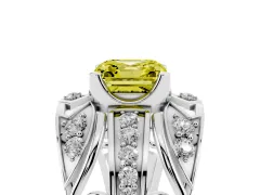 Fancy Yellow Asscher Cut Diamond Art Deco Ring Set in Platinum with Pavé Split Shank